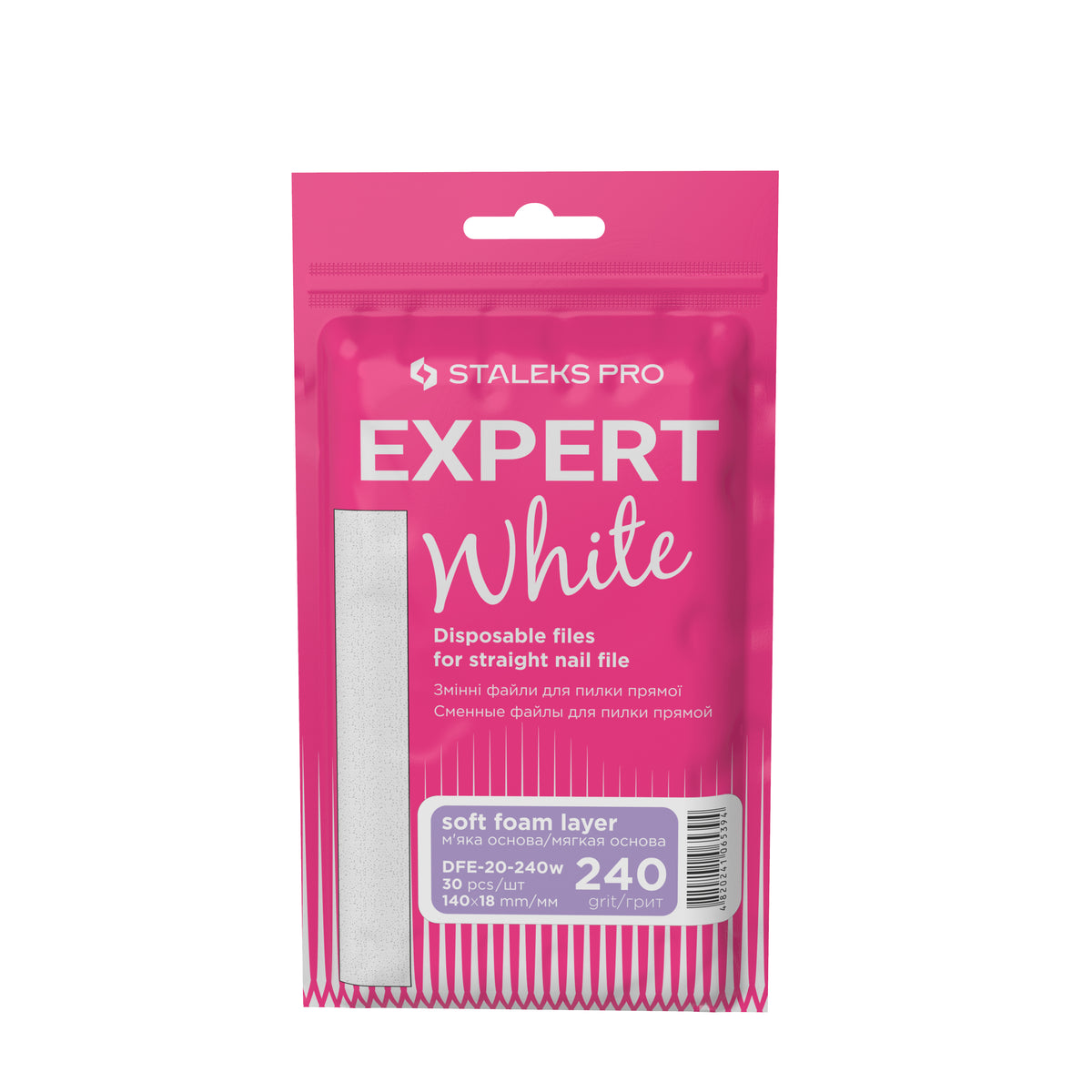 Recambios desechables blancos con espuma para lima de uñas recta EXPERT 20 240 grit (30un.)