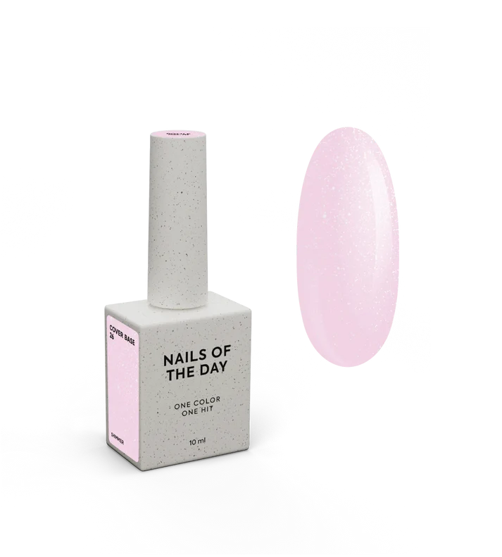 Nailsoftheday Cover base NEW Formula 26 rosa con shimmer plateado 10ml