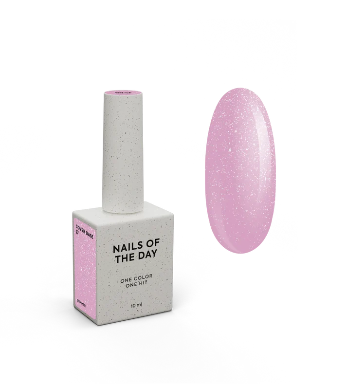 Nailsoftheday Cover base NEW Formula 27 Rosa con shimmer plateado 10 ml.