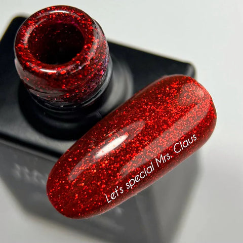 NAILSOFTHEDAY Let’s Special Mrs. Claus Rojo Intenso Con Brillo